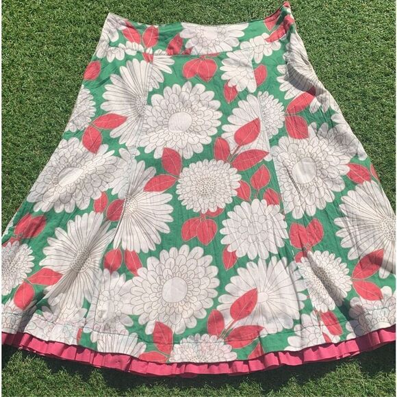BODEN PINK GREEN FLORAL RUFFLE A LINE garden SKIRT sz 4 - Picture 1 of 7